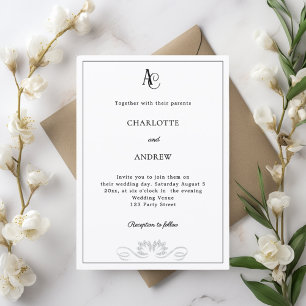 Convites Casamento diamantes monograma preto moderno