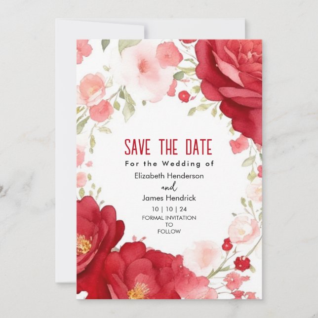 Convites Casamento Digital Vermelho na moda Elegante Crimso (Frente)