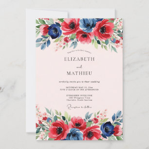 Convites Casamento Dinâmico de Primavera Azul Marinho Verme