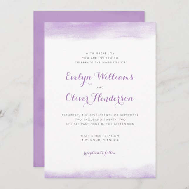 Convites Casamento Dip Lilac Watercolor (Frente/Verso)