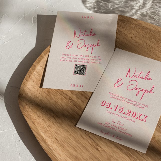 Convites Casamento divertido com código QR de cor rosa mode (Criador carregado)