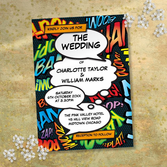 Convites Casamento Divertido de Quadrinhos Modernos (Comic Book Modern Fun Wedding Invitation)
