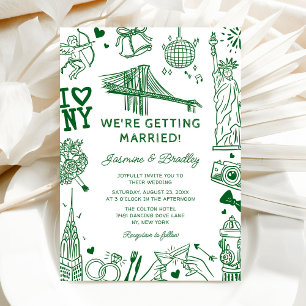 Convites Casamento Divertido Doodle Nova York