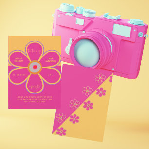 Convites Casamento Divertido Retro Rosa e Amarelo Nós Dois
