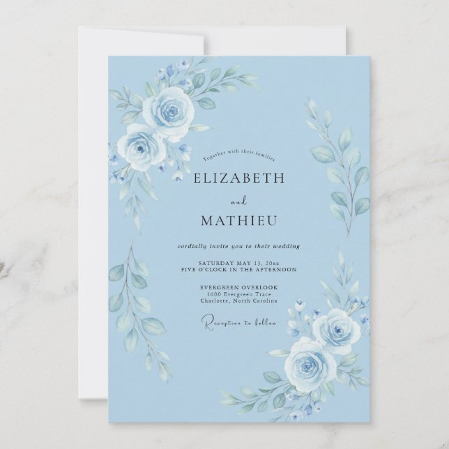 Convites Casamento Divino de Primavera Azul Claro (Frente)