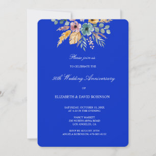 Convites Casamento do 50º aniversário do floral azul