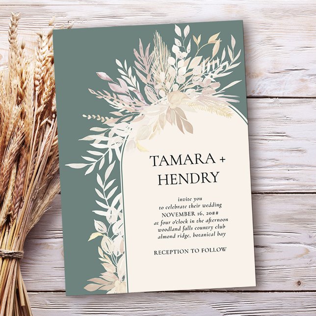 Convites Casamento do Arco Botânico Elegante Verde Sage (Framed arch wedding invitation in Sage Green, from my Foliage Duet collection)