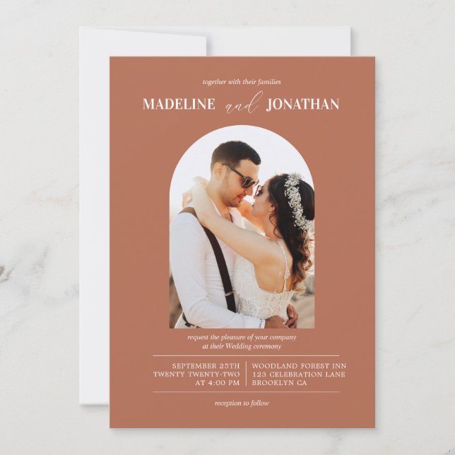 Convites Casamento do Arco Fotográfico de Terracotta Modern (Frente)