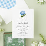 Convites Casamento do Avô do Hydrangea Azul<br><div class="desc">O texto formal e elegante fácil de personalizar convida os convidados a celebrar a união de um casal no casamento. O novo estilo tradicional do milênio apresenta uma paleta nítida de cor azul e verde francês com muito branco claro e láteo e uma ilustração perfeita de flor azul de hydrangea....</div>