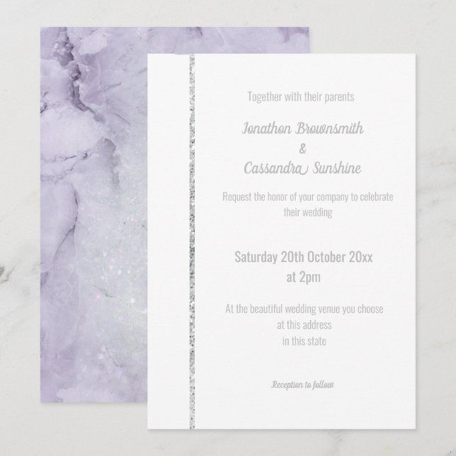 CONVITES CASAMENTO DO BURACO DE PRATA DE MARBO LILAC (Frente/Verso)