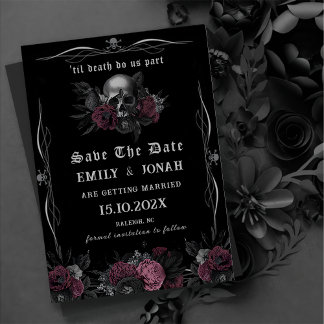 Convites Casamento do Burgundy Gothic Floral Skull Salvar a