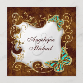 Convites Casamento do campo de ouro Brown aqua