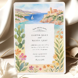Convites Casamento do Castelo Costeiro Watercolor Ibiza