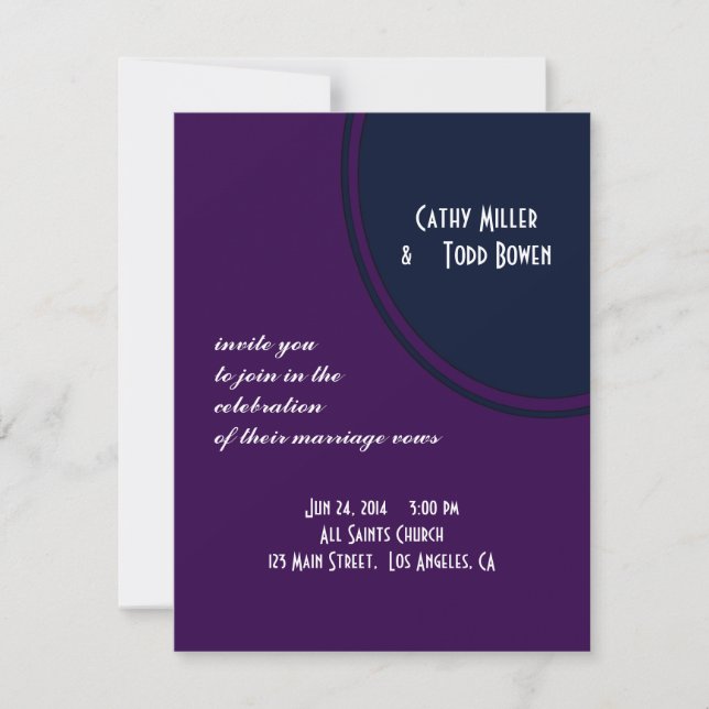 Convites Casamento do círculo moderno azul e roxo escuro (Frente)