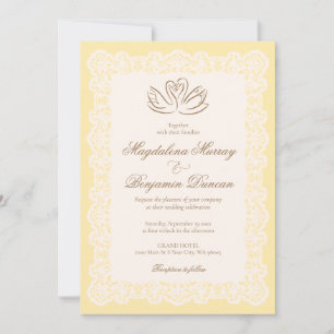 Convites Casamento do Cisne Amarelo Manteiga com Renda de M