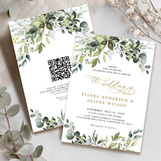Convites Casamento do Código QR Botânico Russo Elegante Gre
