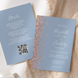 Convites Casamento do Código QR com Glitter Dourado Rosa Az