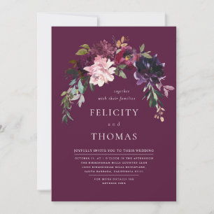 Convites Casamento do Código QR da Borgonha Romântica Escur