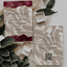 Convites Casamento do Código QR da Ivory Silk, Dourado Verm