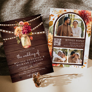 Convites Casamento do Código QR da Madeira Rústica Dahlia M