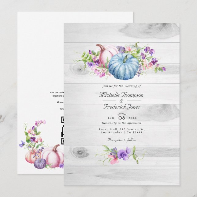 Convites Casamento do Código QR da Rússia Floral de outono (Frente/Verso)