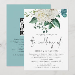 Convites Casamento do Código QR de Florais Brancos Eucalypt