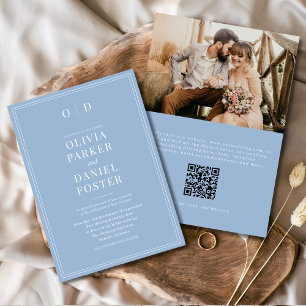 Convites Casamento do Código QR de Foto Azul Elegante Dusty