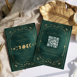 Convites Casamento do Código QR de Tarot Celestial Dourado 