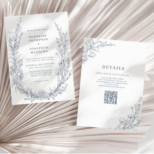 Convites Casamento do Código QR do Azure Ivory Floral Wreat