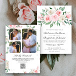 Convites Casamento do Código QR do Buquê Floral Rosa-Blush<br><div class="desc">Surpreenda seus convidados com este elegante convite para casamento,  com lindas flores e tipografia moderna,  com o Código QR para RSVP online. Basta adicionar os detalhes do seu evento neste modelo fácil de usar e adorar este cartão com as suas fotografias favoritas para o tornar um convite único.</div>