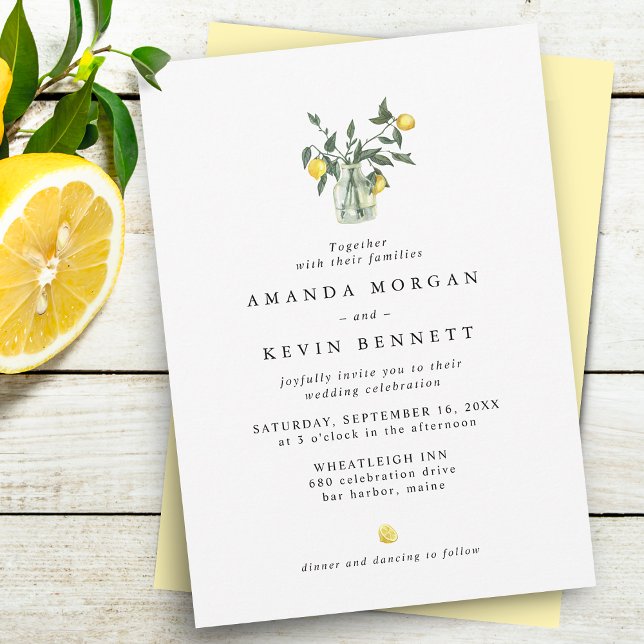 Convites Casamento do Código QR do Elegante Lemons de Aquar (Criador carregado)