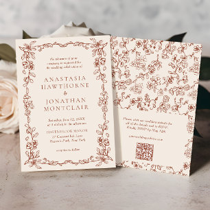 Convites Casamento do Código QR do Elegante Terracotta Vint