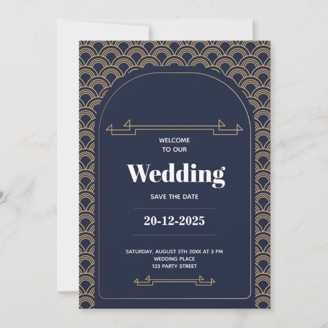 Convites Casamento do Código QR do Lace Dourado Real Elegan (Frente)