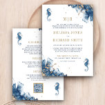 Convites Casamento do Código QR do Monograma do Marinho Náu<br><div class="desc">Encontrem seus convidados com este elegante tudo em um convite de casamento com belos elementos do mar com o Código QR para RSVP on-line. Basta adicionar os detalhes do seu evento neste modelo fácil de usar para torná-lo um convite de tipo único.</div>