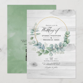 Convites Casamento do Código QR do País Rustic Barn Eucalyp