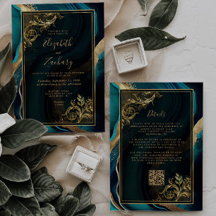 Convites Casamento do Código QR do Quadro Dourado da Agata 