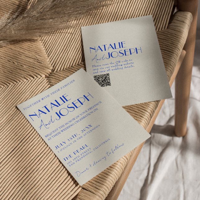 Convites Casamento do Código QR do Retro Francês Trimestral (Criador carregado)