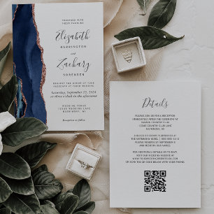 Convites Casamento do Código QR do Rosa Azul Dourado do Mar