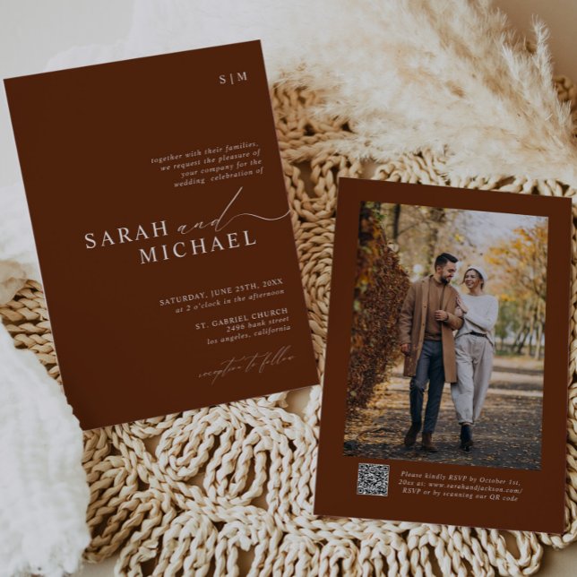 Convites Casamento do Código QR do Script Moderno Mínimo Te (Criador carregado)