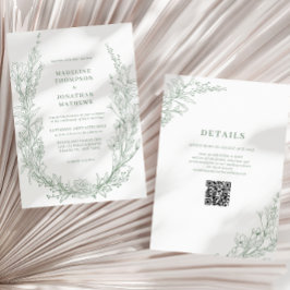 Convites Casamento do Código QR do Wreath Floral Verde da E