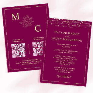 Convites Casamento do Código QR Elegante do Vinho Vermelho