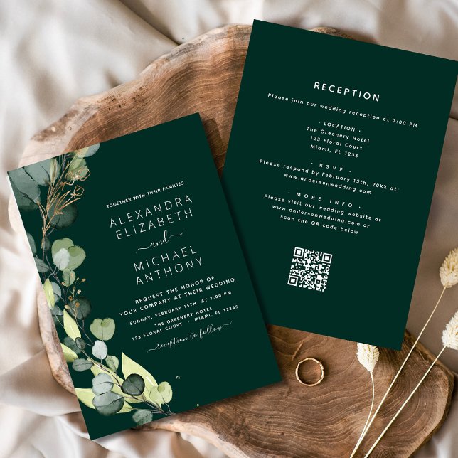Convites Casamento do Código QR Emerald Green Eucalyptus (Criador carregado)