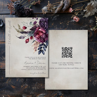 Convites Casamento do Código QR Floral de Cor Gótica Elegan