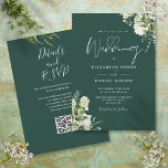 Convites Casamento do Código QR Floral de Emerald Greenery<br><div class="desc">Este elegante e esmeraldo verde botânico deixa o convite para casamento pode ser personalizado com suas informações em tipografia química com seus detalhes do site de casamento e seu código QR no verso. Projetado por Thisnotme©</div>