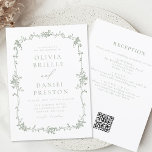 Convites Casamento do Código QR francês vitoriano de Sage G<br><div class="desc">Traga seus convidados para uma era de elegância e romance com nosso Convite de Casamento Floral Azul Vitoriano Vintage. Inspirado pela opulência da era vitoriana e adornado com delicados florais azuis franceses, esse convite expele sofisticação do eterno. Feita com muita atenção aos detalhes, a intrincada design floral e a tipografia...</div>