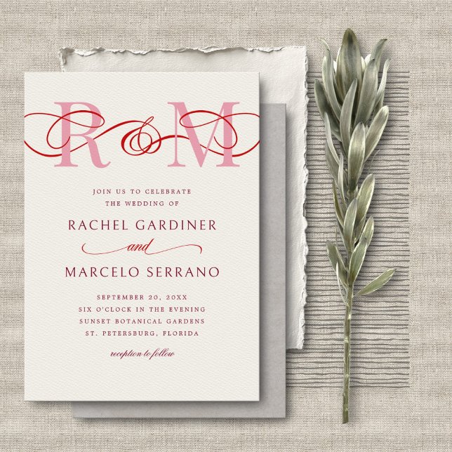 Convites Casamento do Código QR Rosa Vermelho e Ampersand M (Criador carregado)