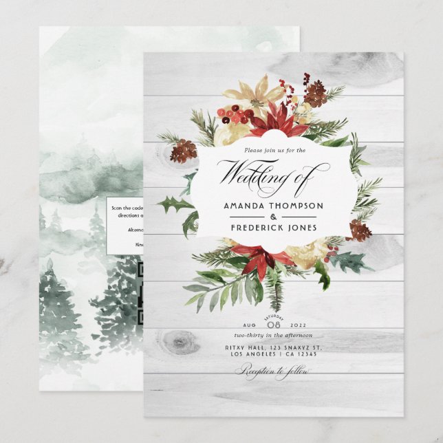 Convites Casamento do Código QR Russo da Floresta de invern (Frente/Verso)