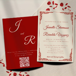 Convites Casamento do Código QR Vermelho Ruby Monocromático