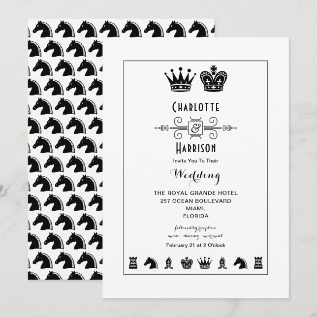Convites Casamento do Conselho King and Queen Chess (Frente/Verso)