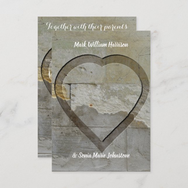 Convites Casamento do coração da parede de pedra (Frente/Verso)